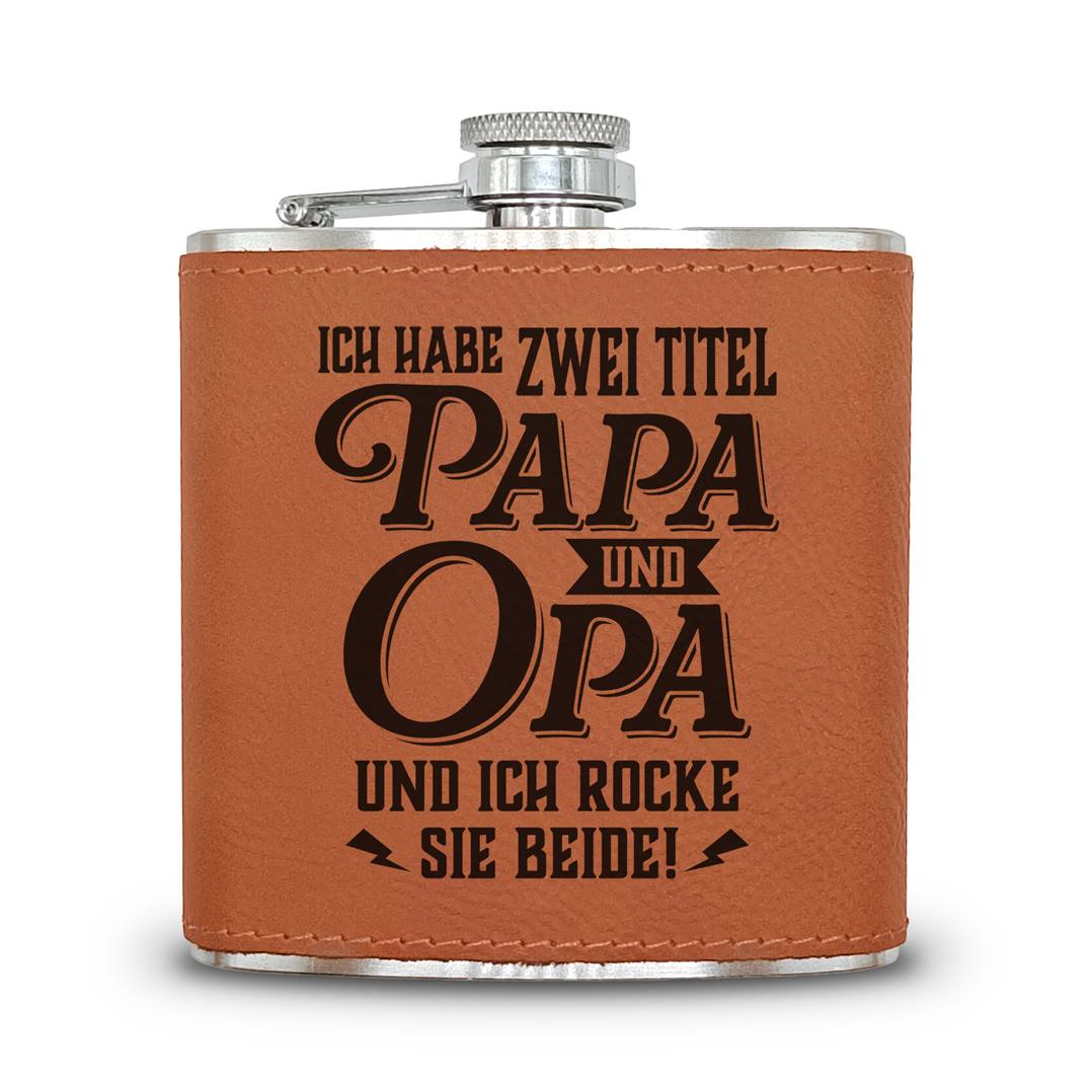 Flachmann Geschenkset - Ich habe zwei Titel: Papa und Opa und ich rocke sie beide!
