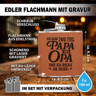 Flachmann Geschenkset - Ich habe zwei Titel: Papa und Opa und ich rocke sie beide!