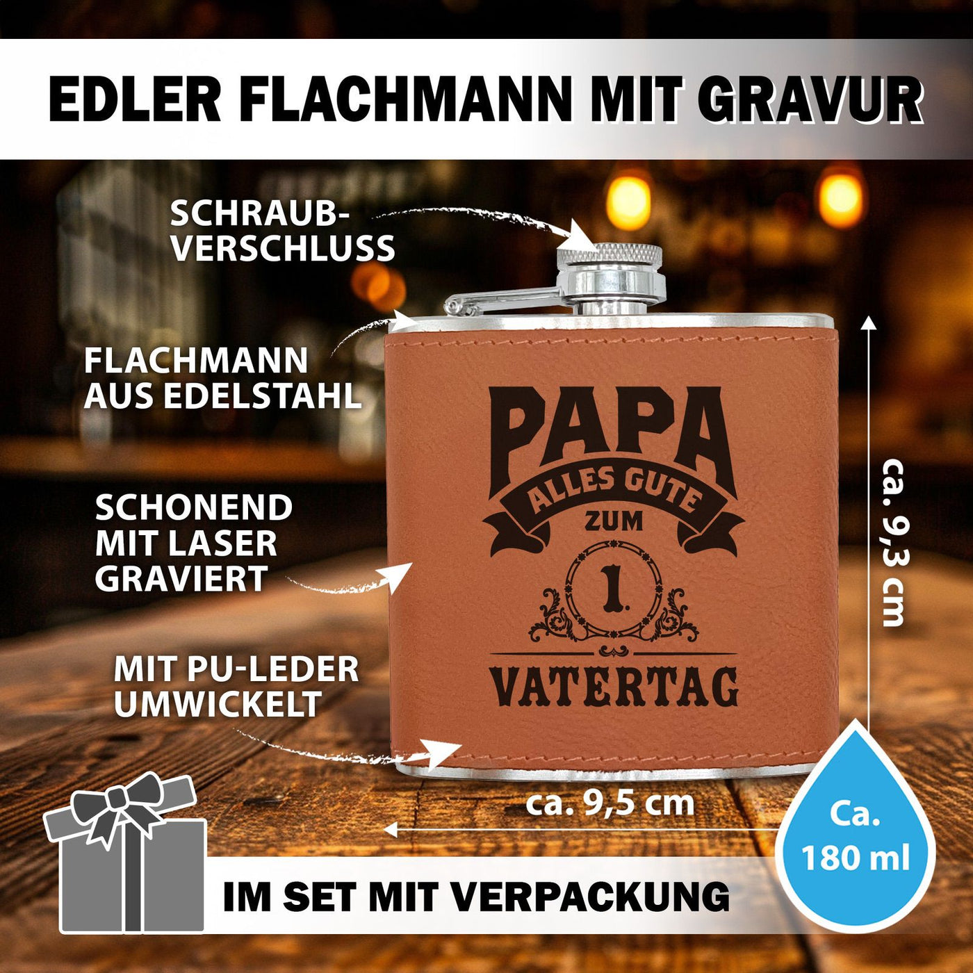 Flachmann Geschenkset - Papa Alles Gute zum 1. Vatertag