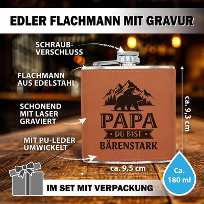 Flachmann Geschenkset - Papa Du bist Bärenstark