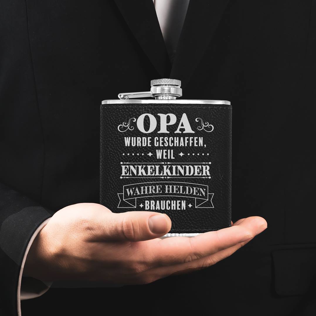 Flachmann Geschenkset - OPA wurde geschaffen, weil Enkelkinder wahre Helden brauchen