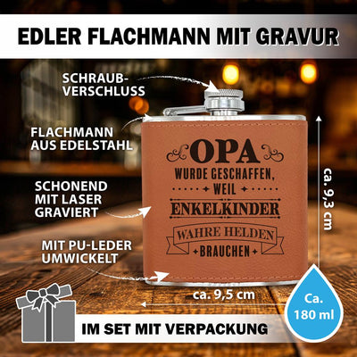 Flachmann Geschenkset - OPA wurde geschaffen, weil Enkelkinder wahre Helden brauchen