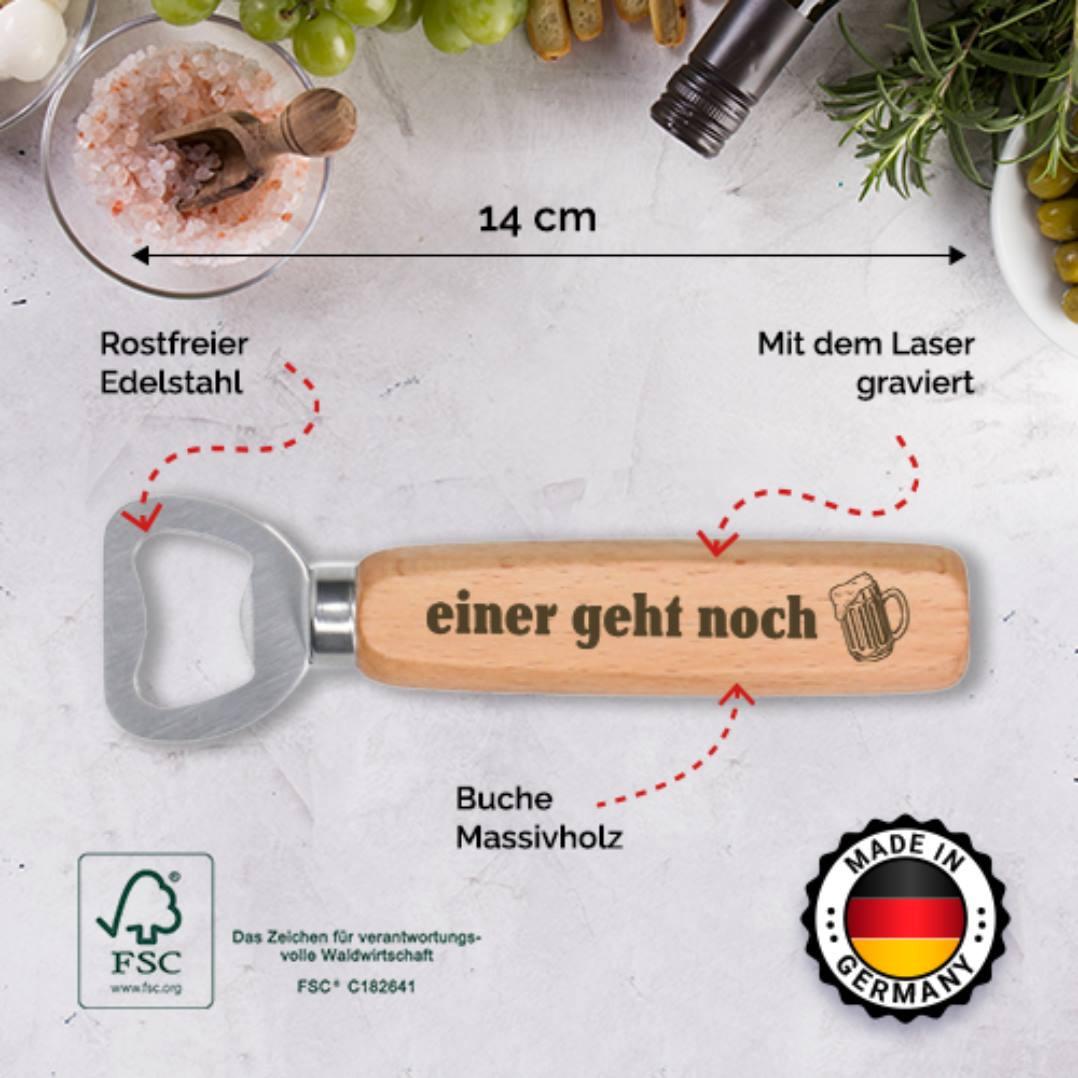 Witziger Flaschenöffner aus Buchenholz – Perfekt für Geschenke & Feiern – Tassenbrennerei