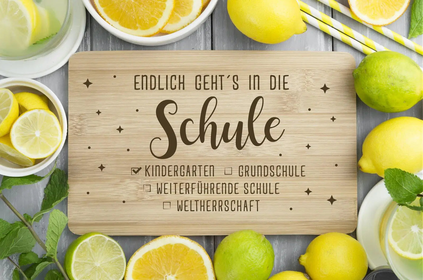 Bild: Frühstücksbrettchen - Endlich geht´s in die Schule Geschenkidee