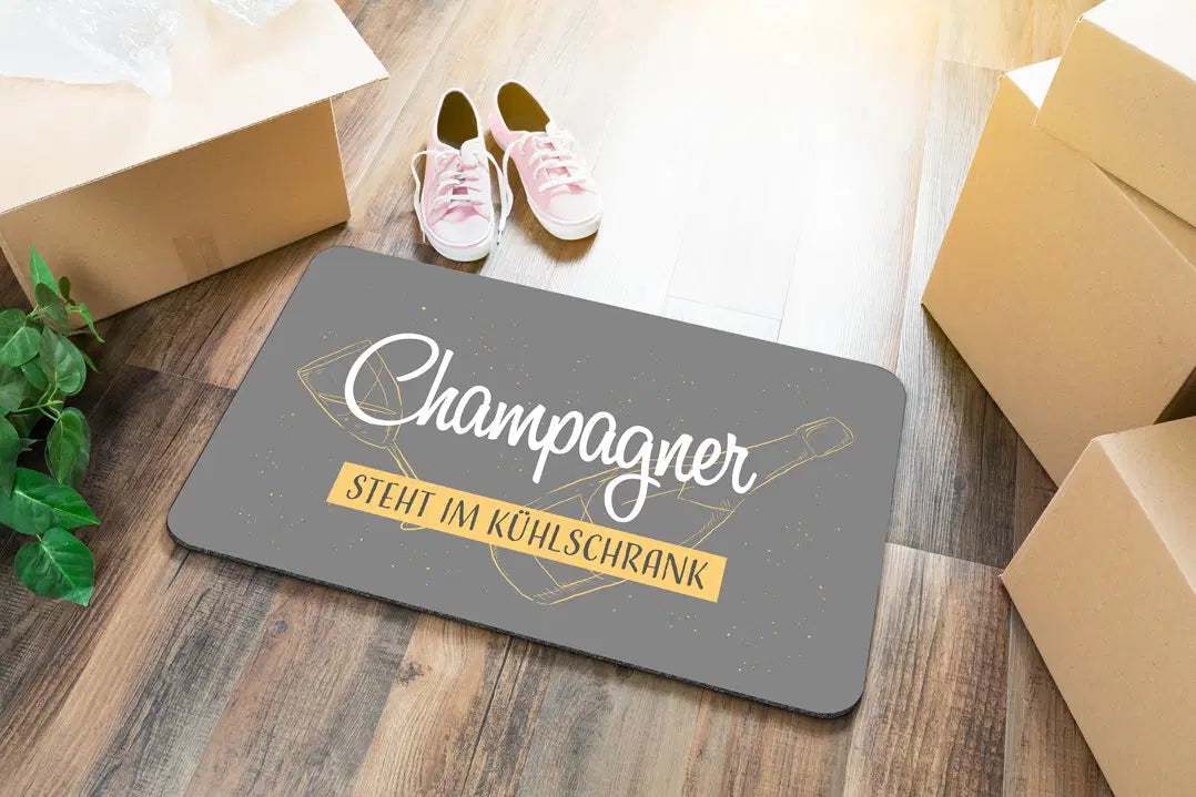 Bild: Fußmatte - Champagner steht im Kühlschrank Geschenkidee