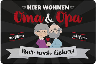 Fußmatte - Hier wohnen Oma & Opa, wie Mama und Papa, nur viel lieber! (rot)