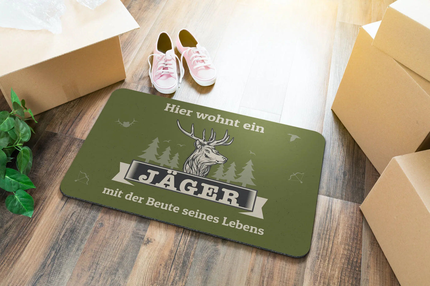 Bild: Fußmatte - Hier wohnt ein Jäger mit der Beute seines Lebens Geschenkidee