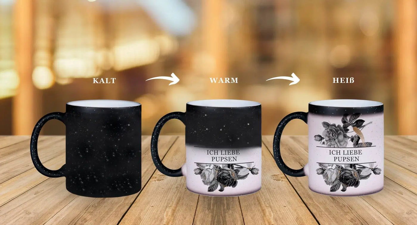 Bild: Glitzer-Zaubertasse - Ich liebe pupsen - Black Rose Geschenkidee