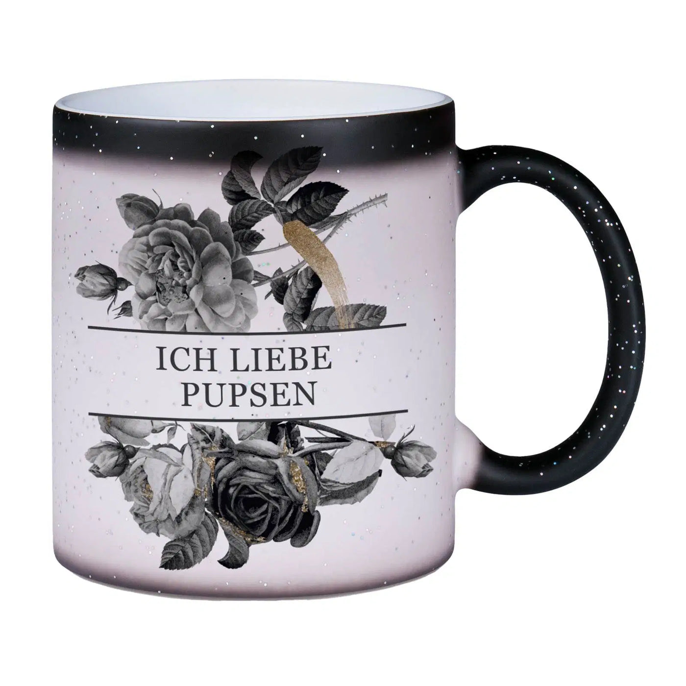 Bild: Glitzer-Zaubertasse - Ich liebe pupsen - Black Rose Geschenkidee