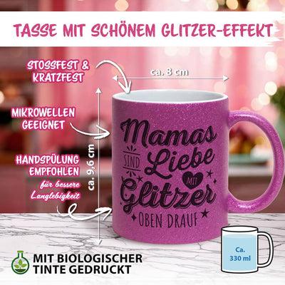 Glitzertasse - Mamas sind Liebe mit Glitzer oben drauf