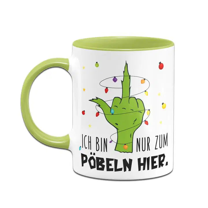 Bild: Grinch Tasse - Ich bin nur zum Pöbeln hier. (Mittelfinger) Geschenkidee