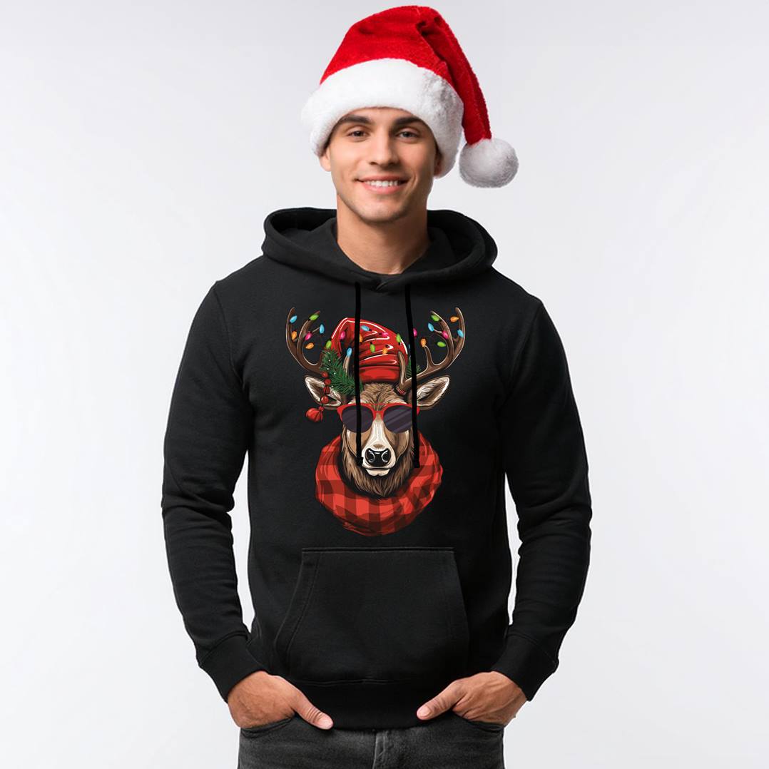 Hoodie - Cooler Weihnachts-Elch (rot)