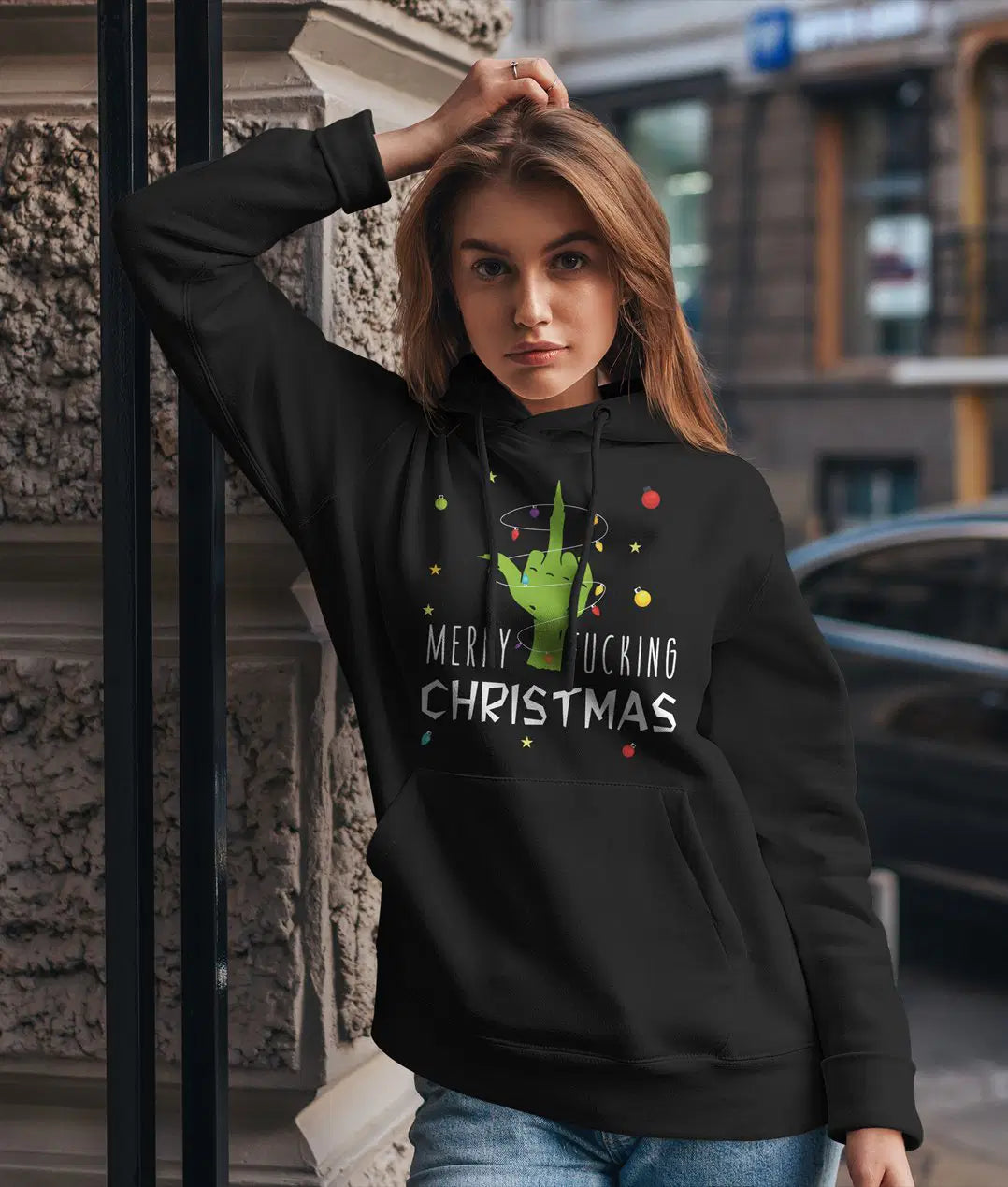 Bild: Hoodie - Grinch - Merry fucking Christmas (Mittelfinger) Geschenkidee