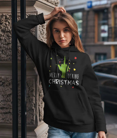 Bild: Hoodie - Grinch - Merry fucking Christmas (Mittelfinger) Geschenkidee