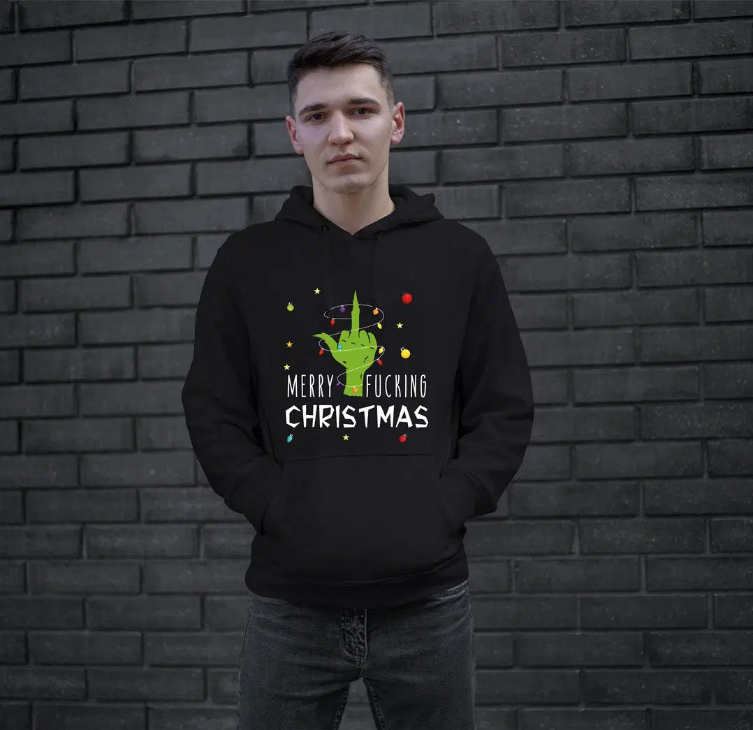Bild: Hoodie - Grinch - Merry fucking Christmas (Mittelfinger) Geschenkidee