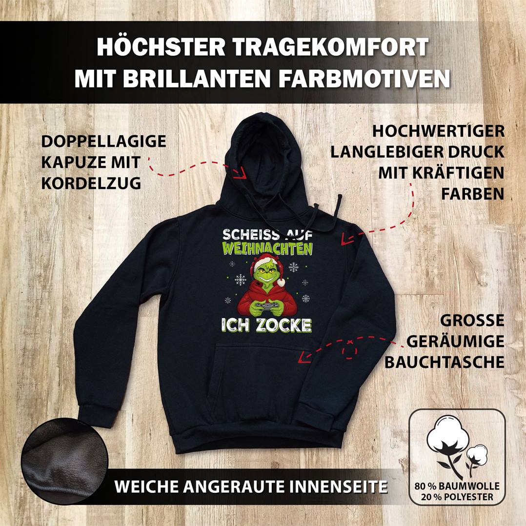 Hoodie - Grinch - Scheiß auf Weihnachten, ich zocke