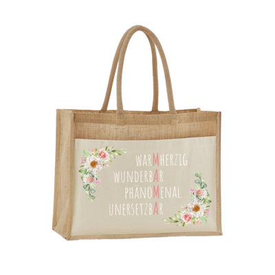 Jutetasche - Mama = Warmherzig, Wunderbar, Phänomenal, Unersetzbar