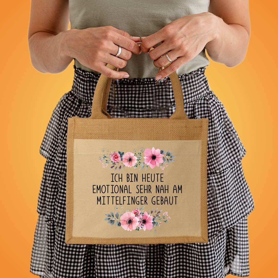 Jutetasche - Ich bin heute emotional sehr nah am Mittelfinger gebaut. - blumig