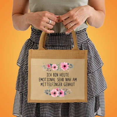 Jutetasche - Ich bin heute emotional sehr nah am Mittelfinger gebaut. - blumig