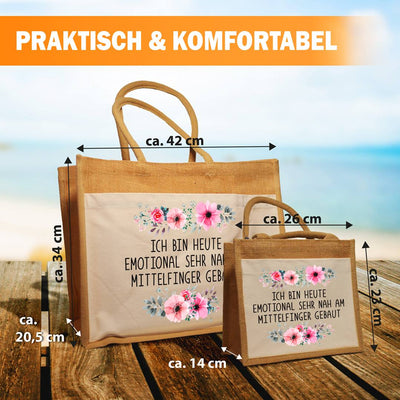 Jutetasche - Ich bin heute emotional sehr nah am Mittelfinger gebaut. - blumig