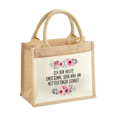 Jutetasche - Ich bin heute emotional sehr nah am Mittelfinger gebaut. - blumig