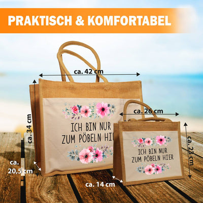 Jutetasche - Ich bin nur zum Pöbeln hier - blumig