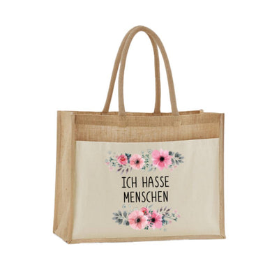 Jutetasche - Ich hasse Menschen - blumig