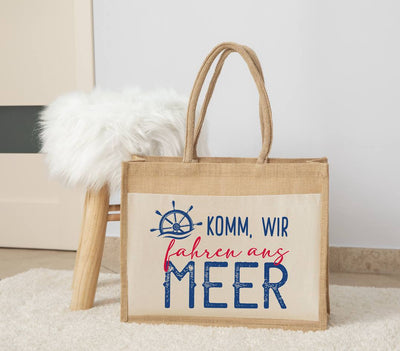 Jutetasche - Komm, wir fahren ans Meer