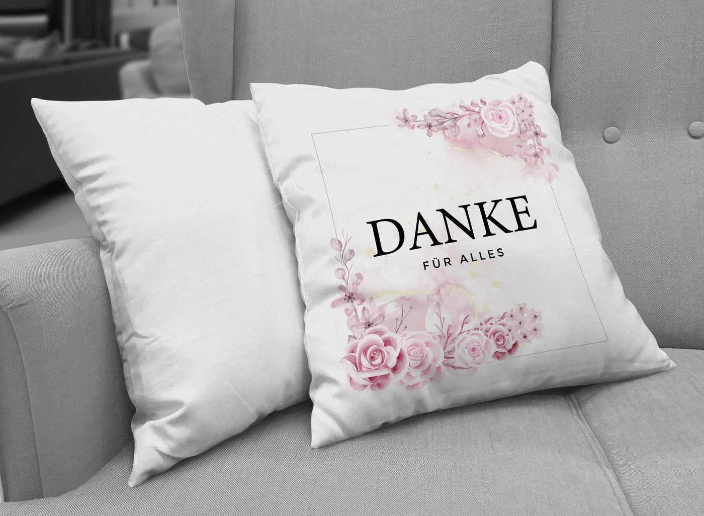 Bild: Kissen - Danke für alles - Blumen Aquarell Geschenkidee