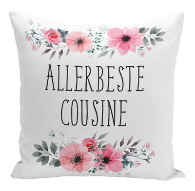 Bild: Kissen - Allerbeste Cousine mit Blümchen Geschenkidee