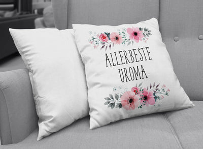 Bild: Kissen - Allerbeste Uroma mit Blümchen Geschenkidee