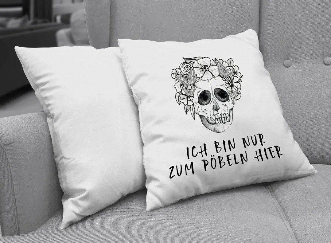 Bild: Kissen - Ich bin nur zum Pöbeln hier - Totenkopf Geschenkidee