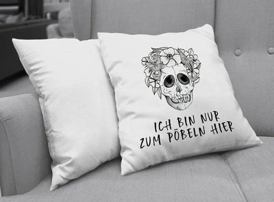 Bild: Kissen - Ich bin nur zum Pöbeln hier - Totenkopf Geschenkidee