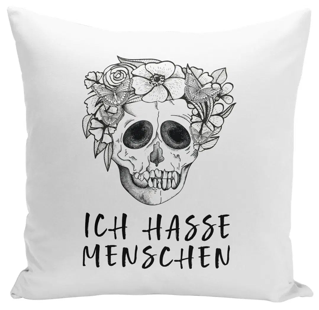 Bild: Kissen - Ich hasse Menschen - Totenkopf Geschenkidee