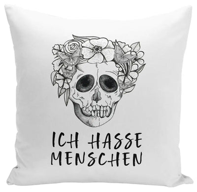 Bild: Kissen - Ich hasse Menschen - Totenkopf Geschenkidee