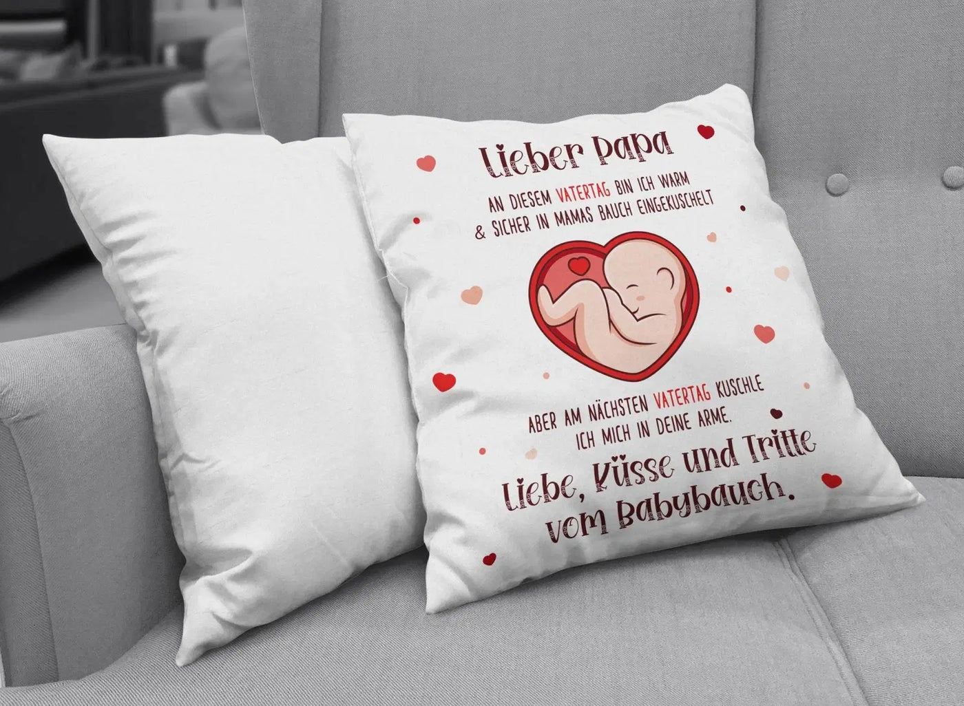 Bild: Kissen - Lieber Papa an diesem Vatertag bin ich noch in Mamas Bauch Geschenkidee
