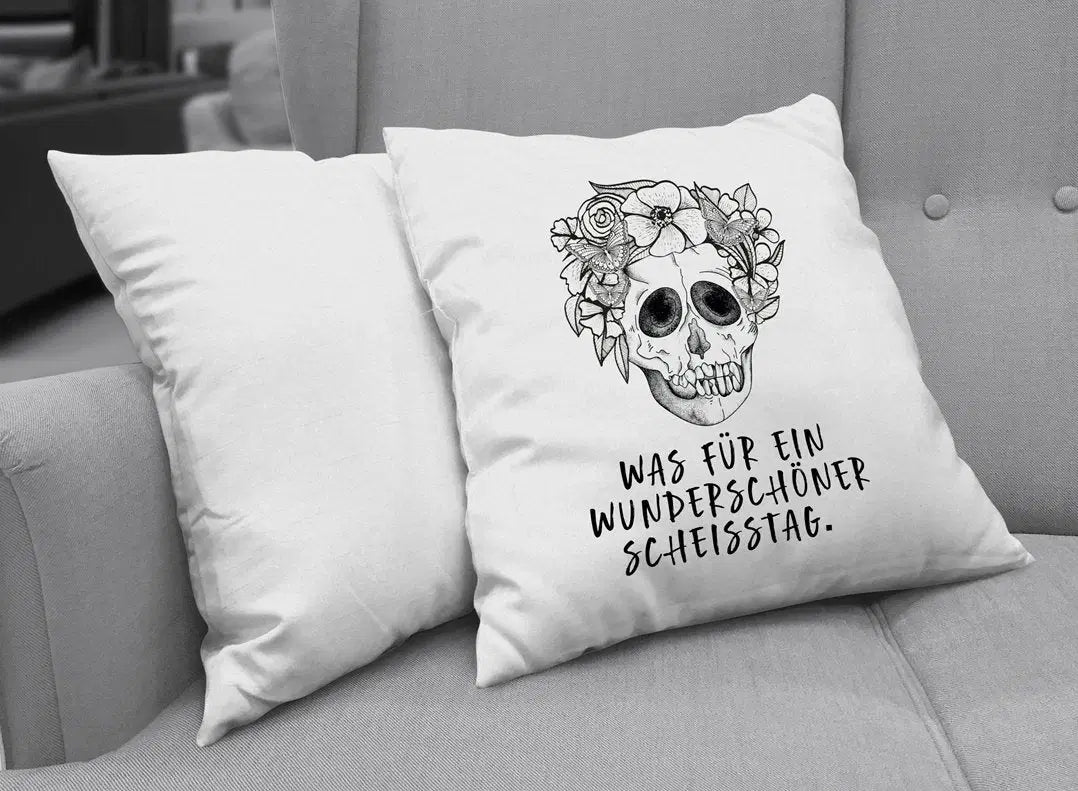 Bild: Kissen - Was für ein wunderschöner Scheisstag. - Totenkopf Geschenkidee