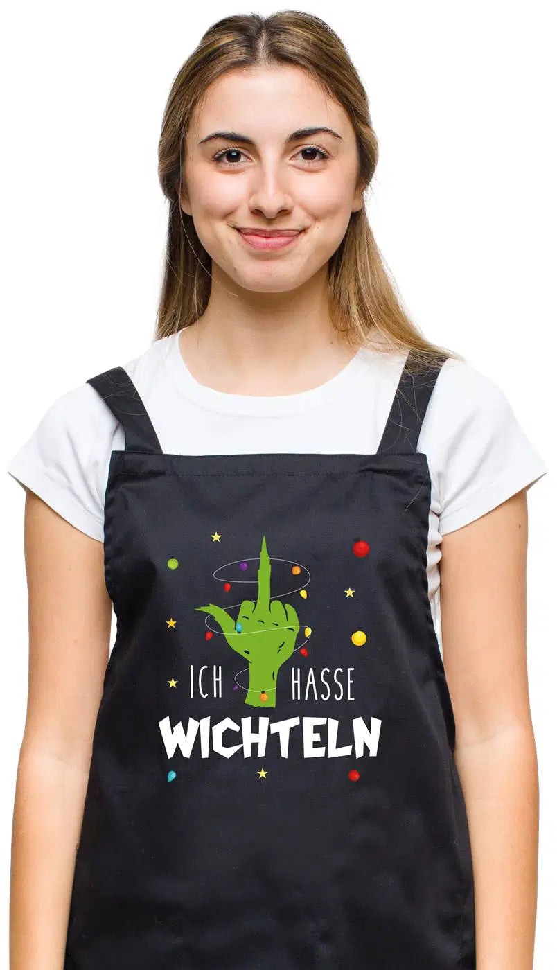 Bild: Kochschürze - Grinch - Ich hasse Wichteln (Mittelfinger) Geschenkidee