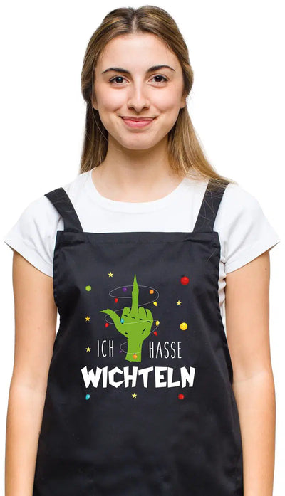 Bild: Kochschürze - Grinch - Ich hasse Wichteln (Mittelfinger) Geschenkidee