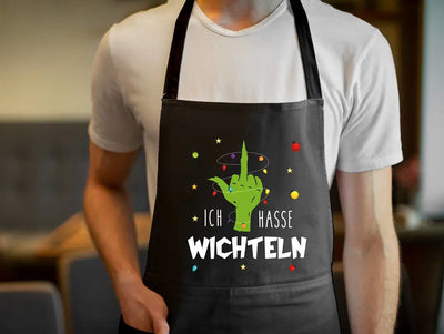 Bild: Kochschürze - Grinch - Ich hasse Wichteln (Mittelfinger) Geschenkidee