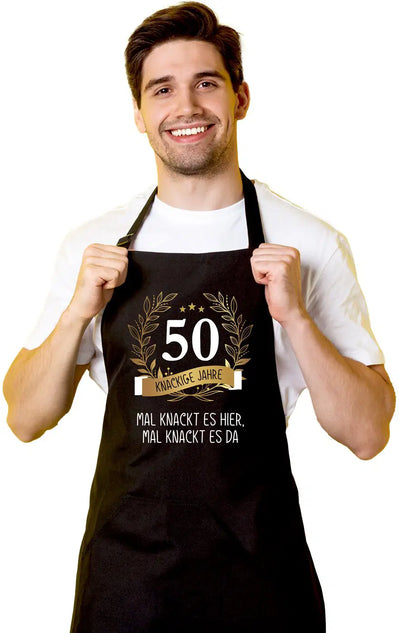 Bild: Kochschürze - Mal knackt es hier, mal knackt es da - Zahl - knackige Jahre (runder Geburtstag) Geschenkidee