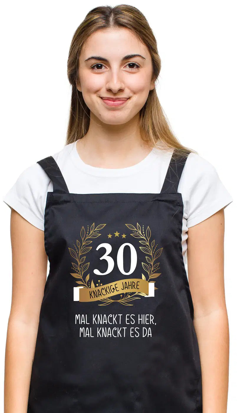 Bild: Kochschürze - Mal knackt es hier, mal knackt es da - Zahl - knackige Jahre (runder Geburtstag) Geschenkidee