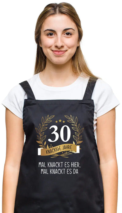 Bild: Kochschürze - Mal knackt es hier, mal knackt es da - Zahl - knackige Jahre (runder Geburtstag) Geschenkidee