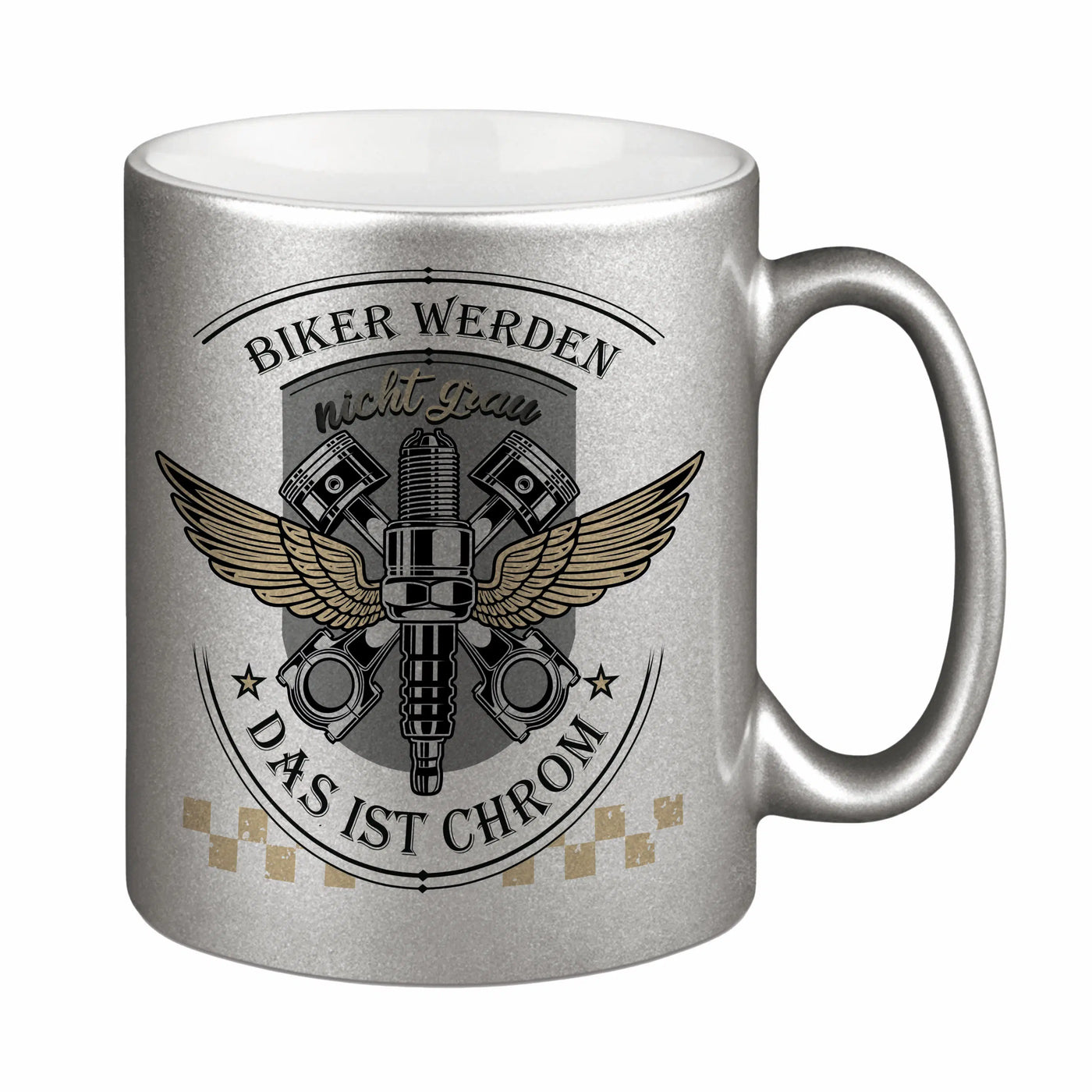 Bild: Motorrad Tasse - Biker werden nicht grau. Das ist Chrom. - Metallictasse Geschenkidee
