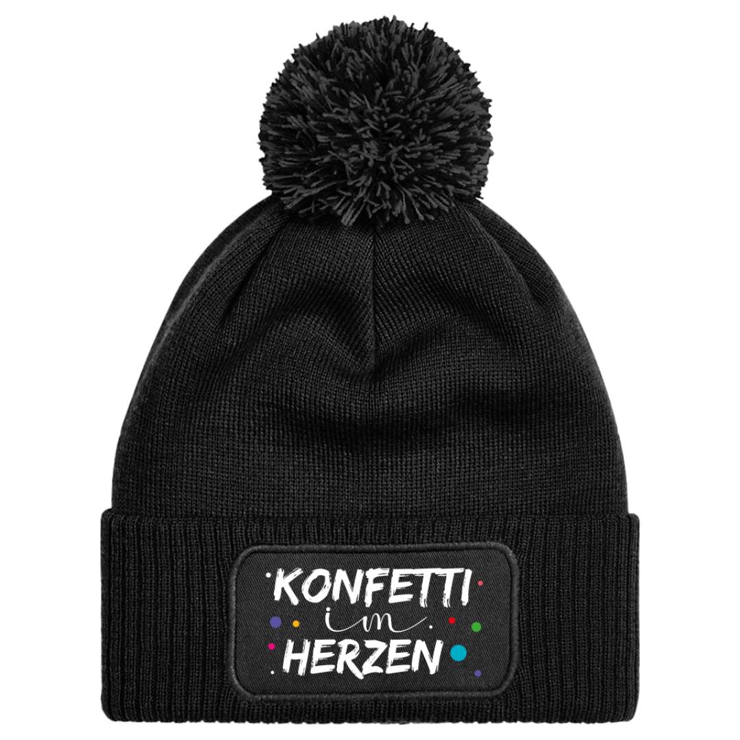 Mütze mit Bommel - Konfetti im Herzen