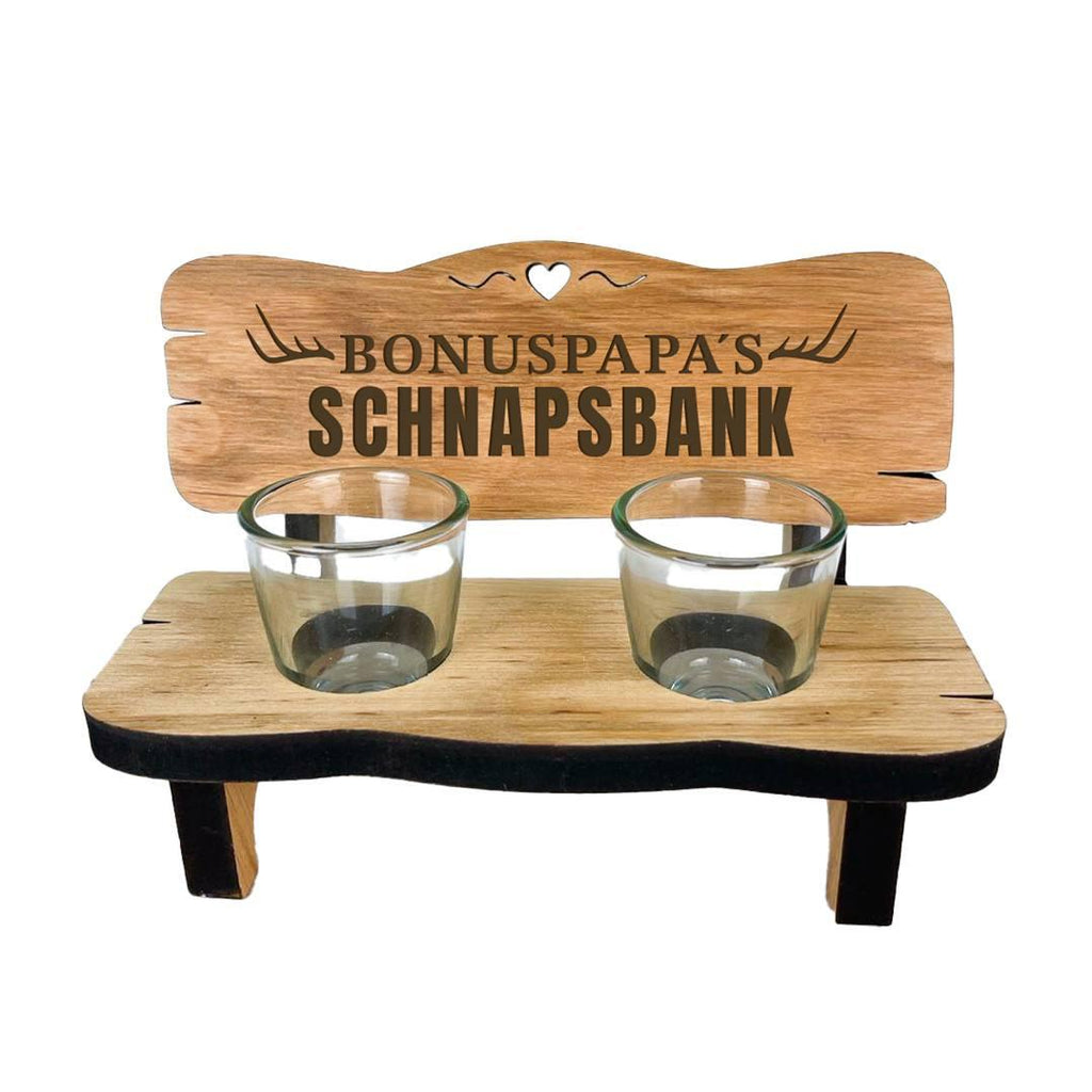 Schnapsbank Für Papa Mit Gravur – Inkl. 2 Shotgläsern & Persönlichem Spruch – Geschenkidee Aus Holz