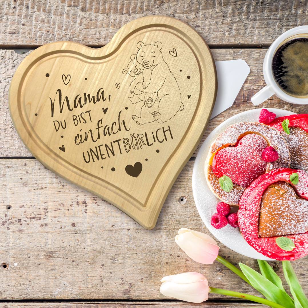 Schneidebrett - Mama, Du bist einfach unentBÄRlich - Herzform