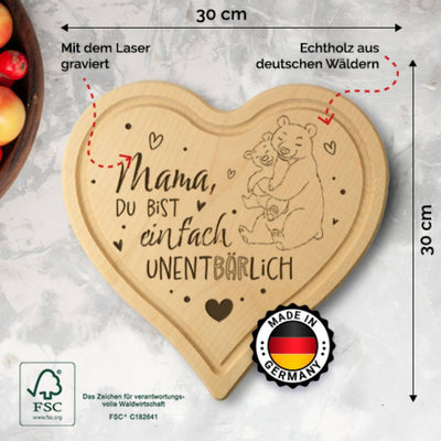 Schneidebrett - Mama, Du bist einfach unentBÄRlich - Herzform