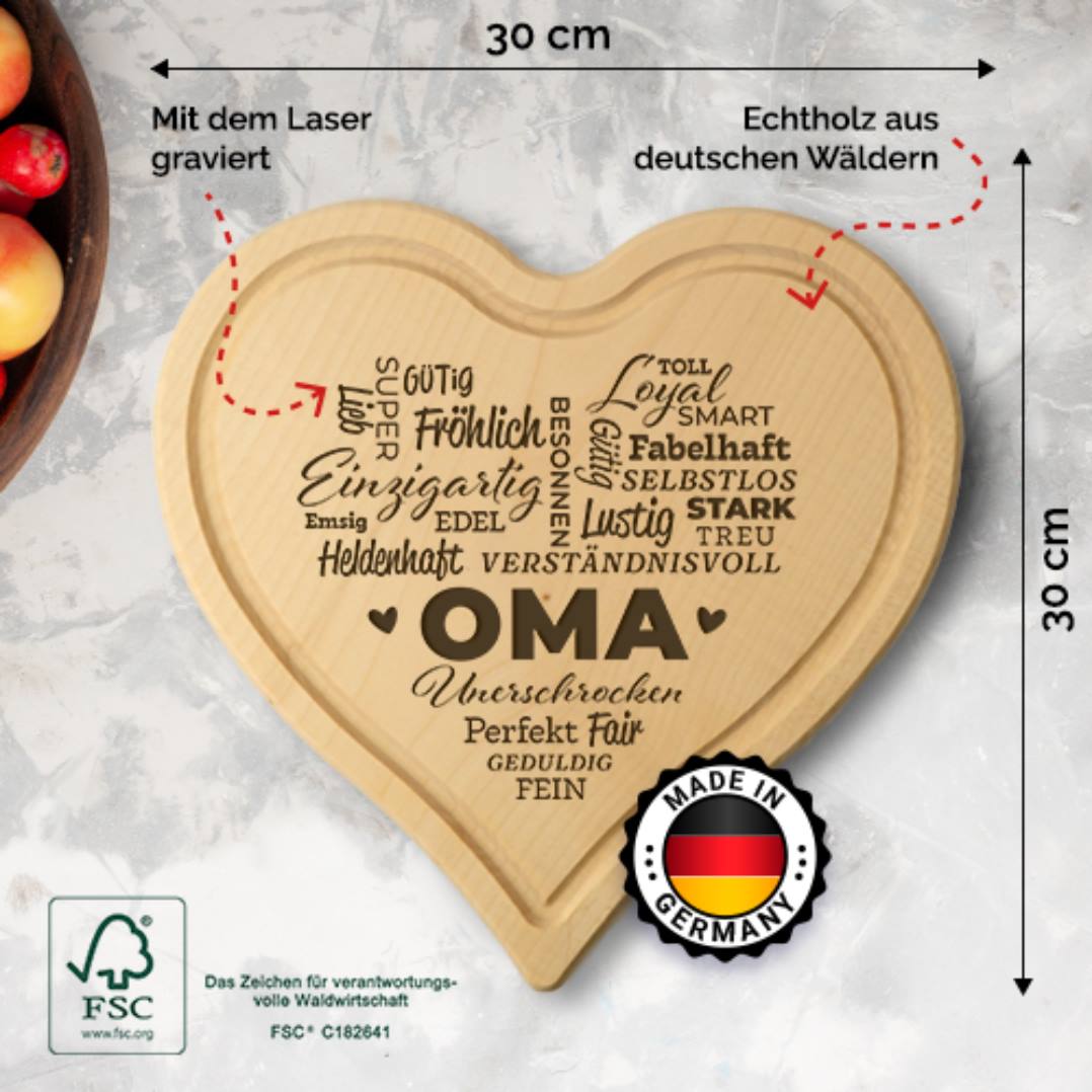 Schneidebrett - Oma (Wortherz) - Herzform