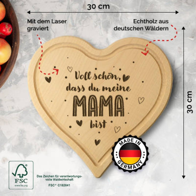 Schneidebrett - Voll schön, dass Du meine Mama bist - Herzform